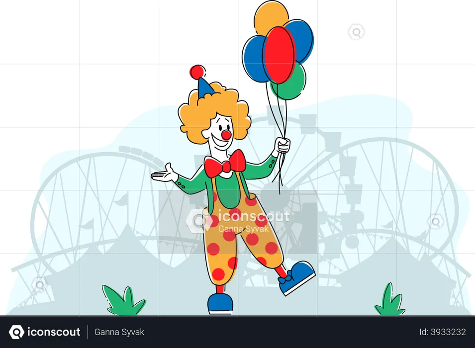 Big Top Smiling Joker with Balloons  Illustration