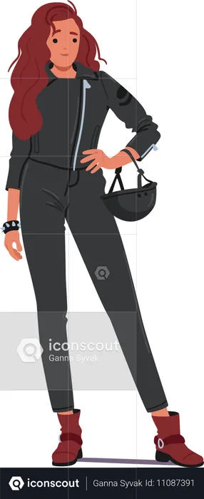 Biker girl standing in pose  Illustration