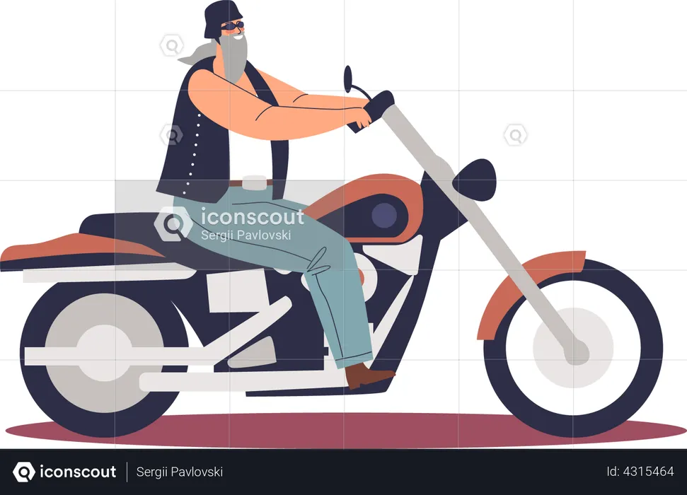 Biker riding big motorcycle  Illustration