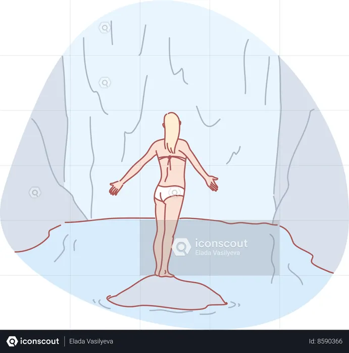 Dame en bikini debout près de la mer  Illustration