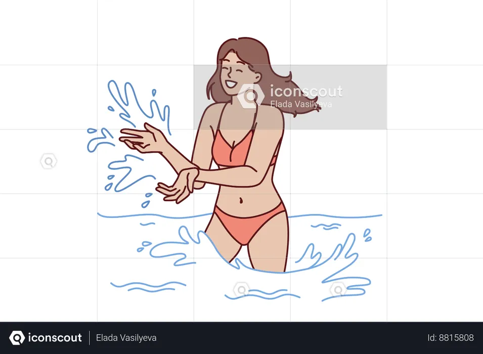Bikini woman enjoys in aqua park  Illustration