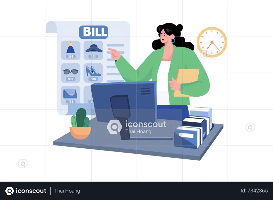 Billing specialist assisting customers with billing inquiries and disputes  Illustration