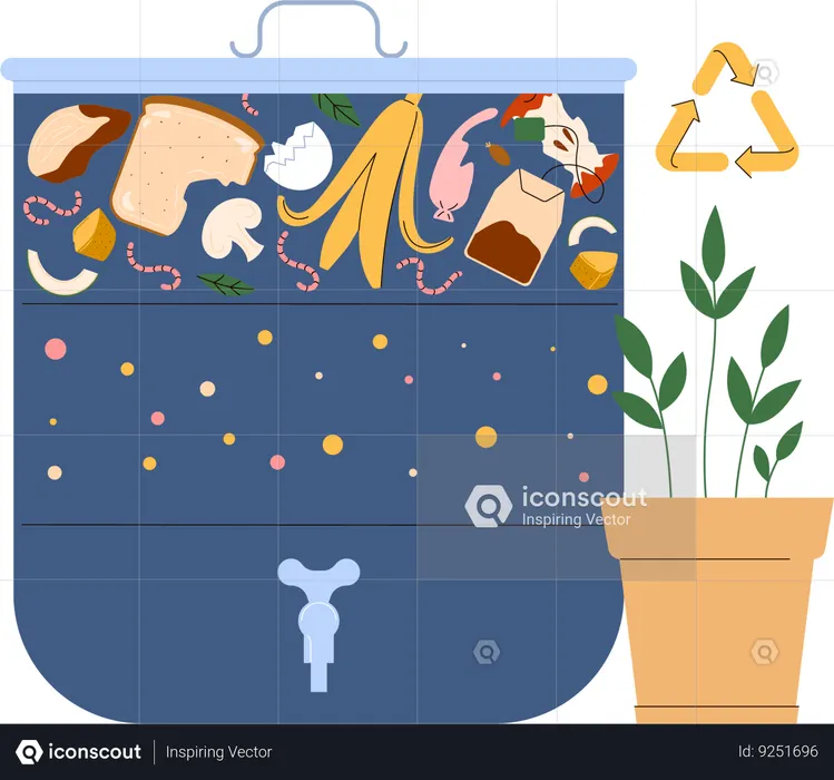 Biodegradação de resíduos e sobras de alimentos  Ilustração