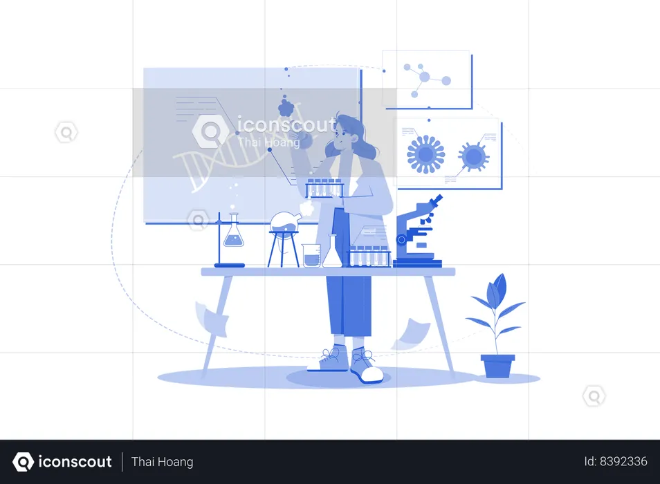 Bioestadístico realizando investigaciones sobre genética.  Ilustración