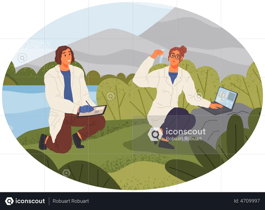 Biological scientist analyzing river water  Illustration