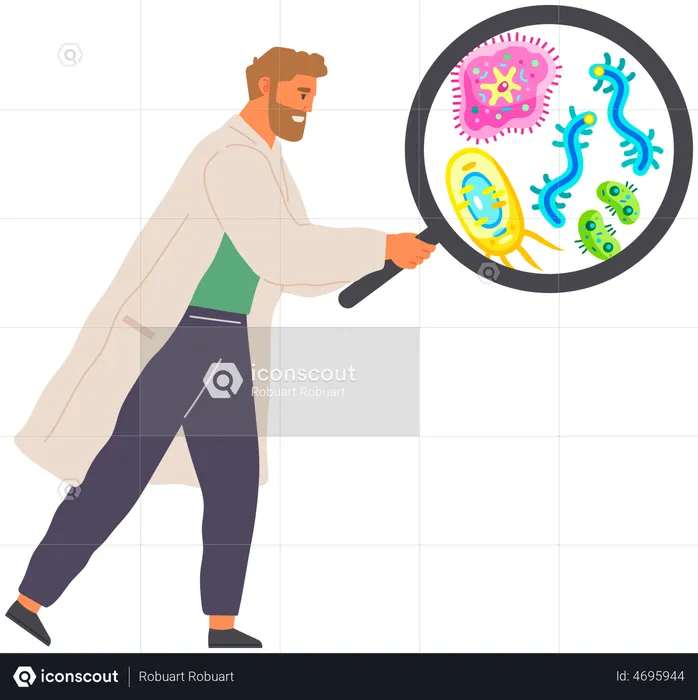 Biologist Studies Microorganisms  Illustration