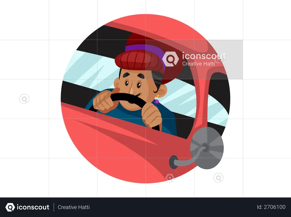 Birbal driving car  Illustration