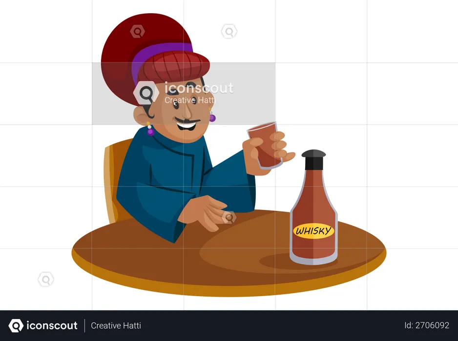 Birbal trinkt Whisky  Illustration