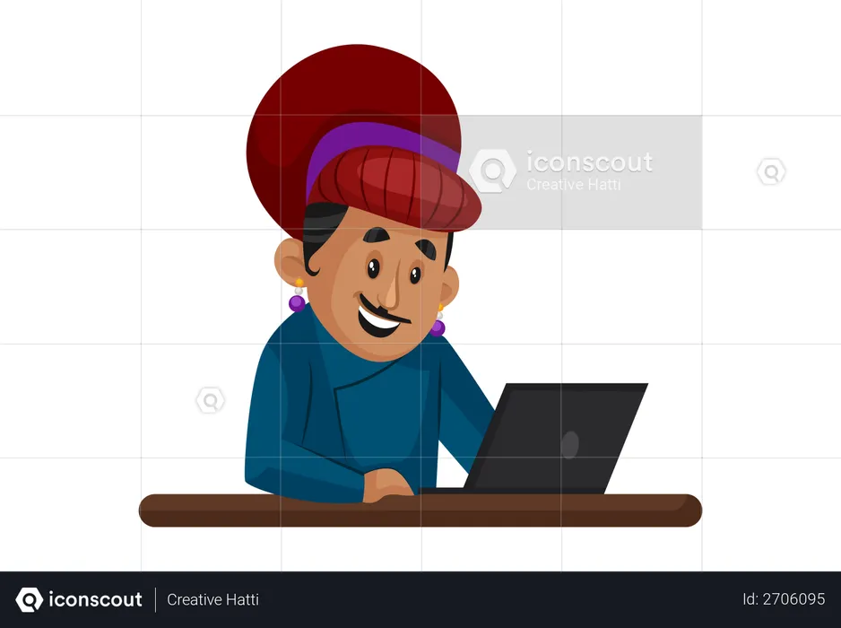 Birbal working on laptop  Illustration