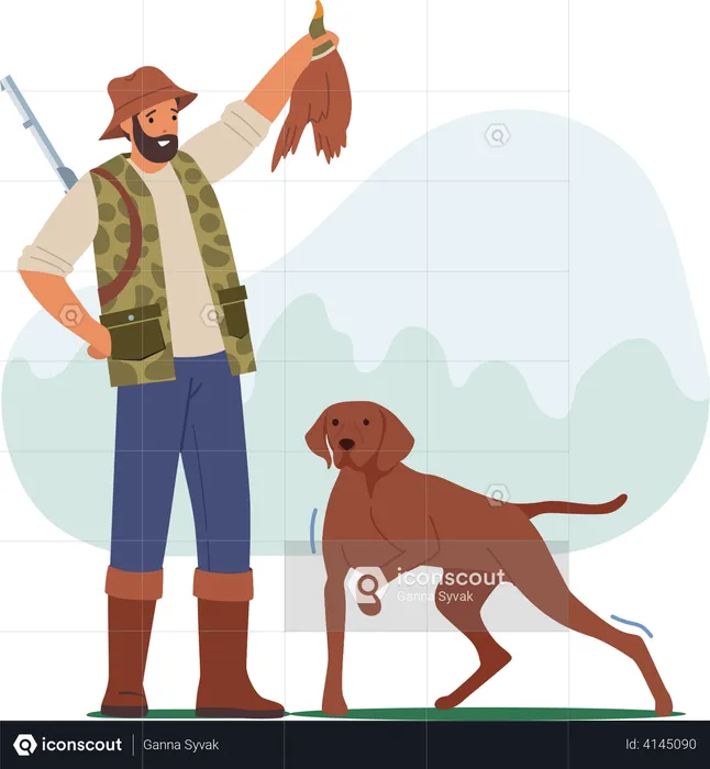 Bird hunting by hunter  Illustration
