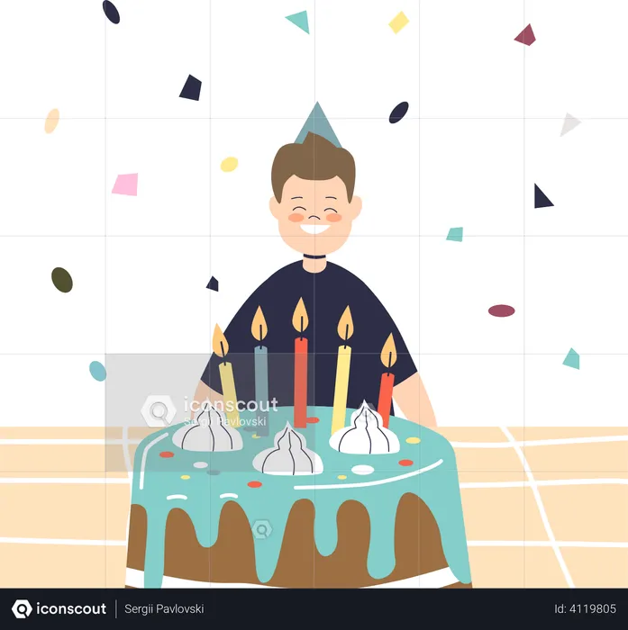 Birthday boy feeling happy  Illustration