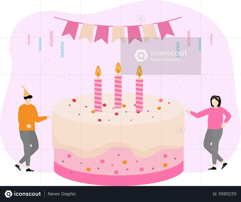 Birthday cake cutting  Illustration