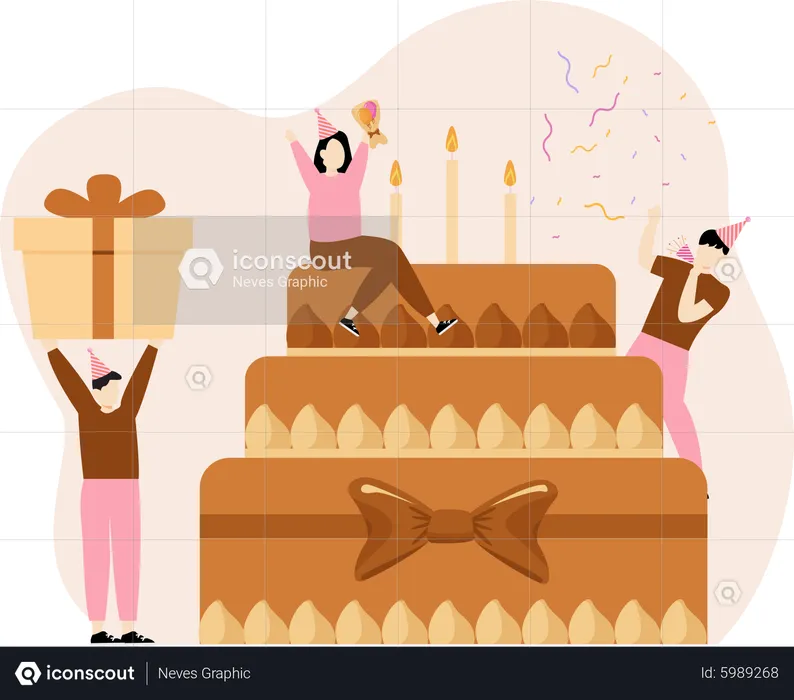 Birthday cake cutting  Illustration