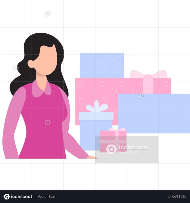 Birthday girl looking at gifts  Illustration