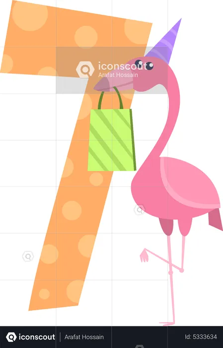 Birthday number with flamingo and gift box  Illustration