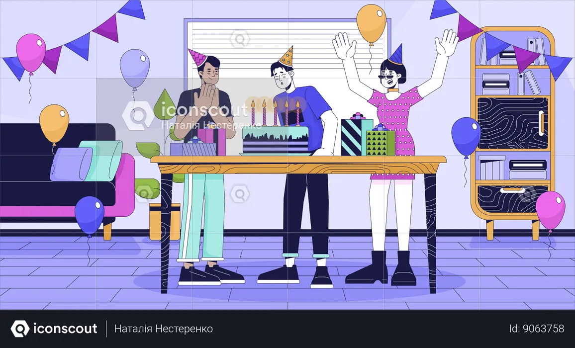 Birthday party is celebrated at home  Illustration