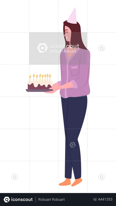 Birthday woman with cake  Illustration