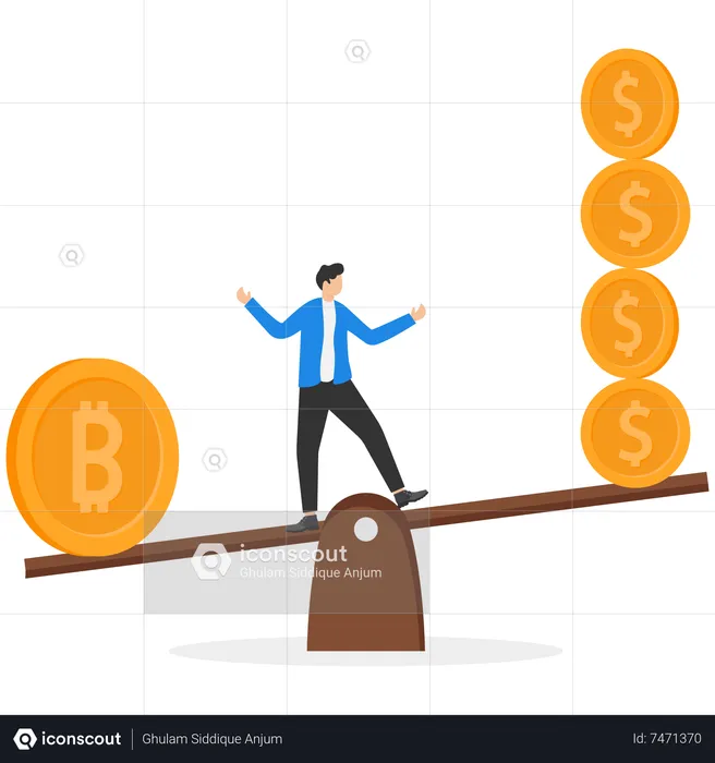 Reserva de valor de Bitcoin e criptomoeda em comparação com o dinheiro em dólar  Ilustração