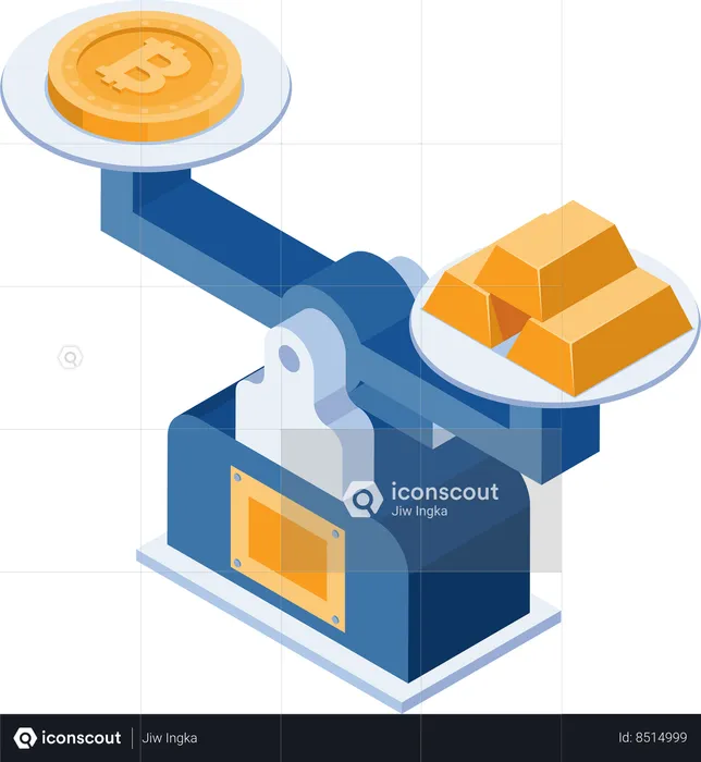 Bitcoin Equal to Gold on Scale  Illustration