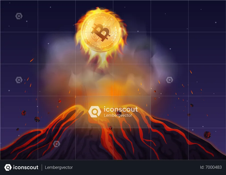 Erupción volcánica bitcoin  Ilustración