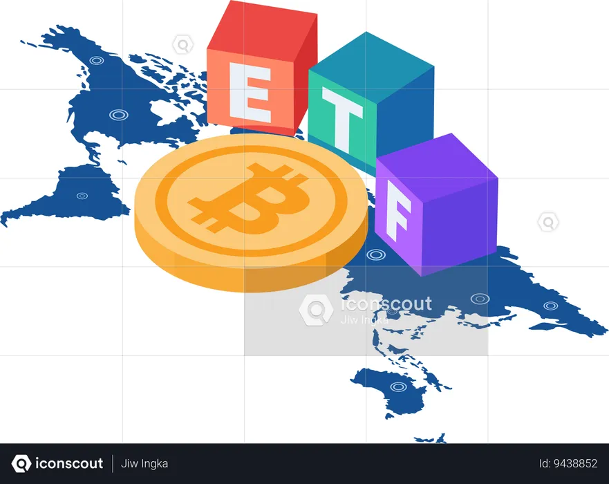 Bitcoin ETF on World Map  Illustration