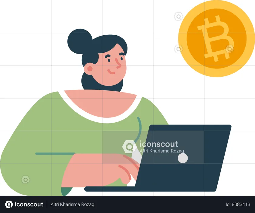 Bitcoin miner at laptop  Illustration