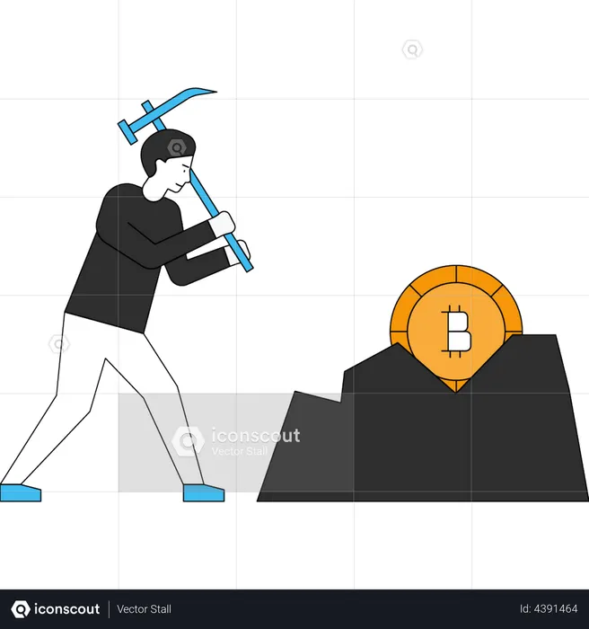 Bitcoin mining by boy  Illustration