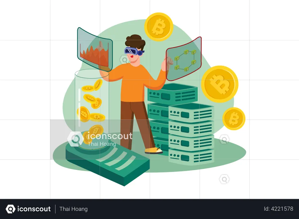 Bitcoin mining using VR  Illustration