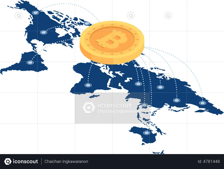 Bitcoin Network Over The World Map  Illustration