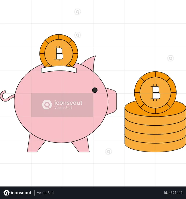 Bitcoin savings in piggy bank  Illustration