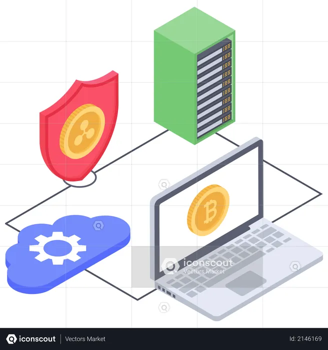 Bitcoin server security and cloud management  Illustration