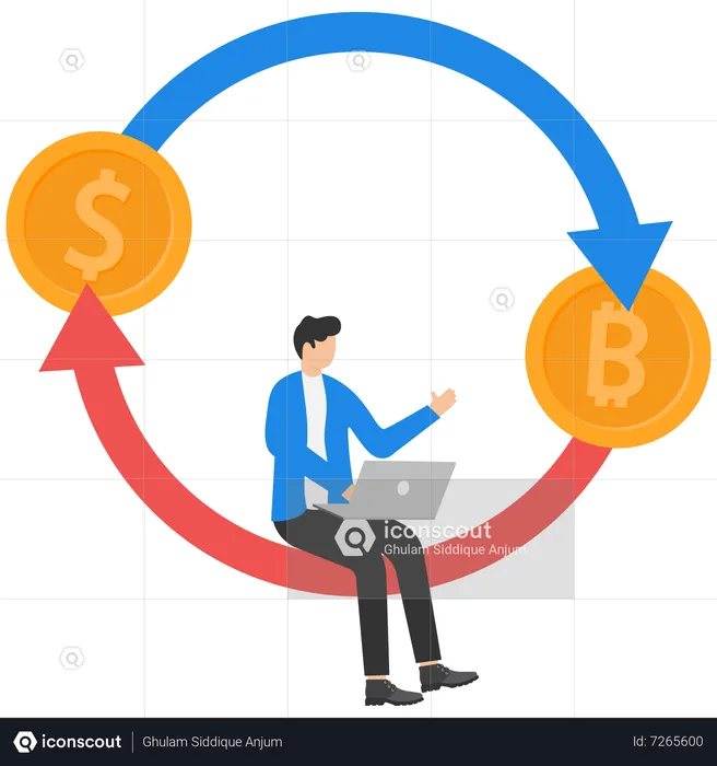 Bitcoin to dollar currency exchange  Illustration