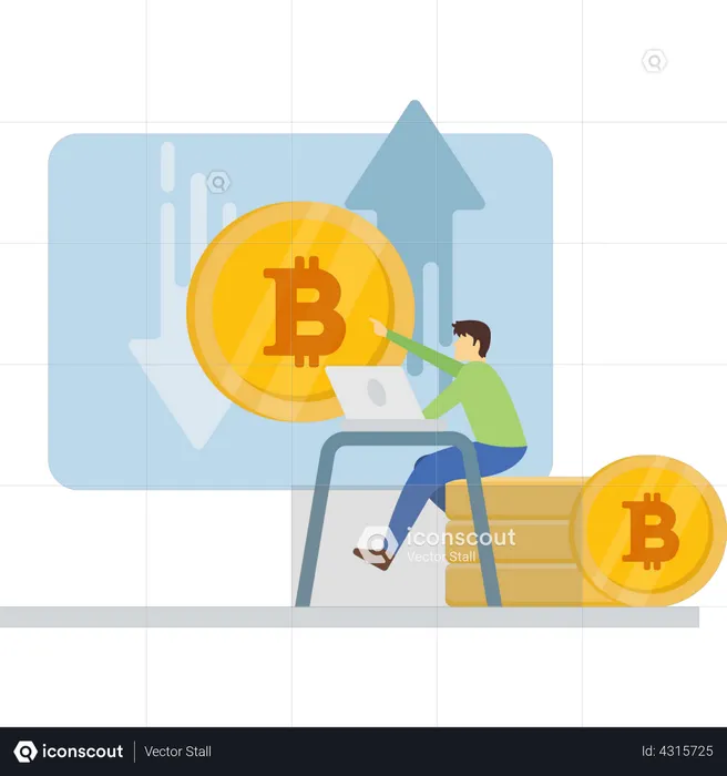 Bitcoin transfer by boy  Illustration