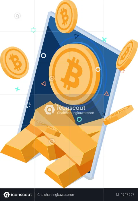 Bitcoin with Gold Bar Inside Smartphone  Illustration