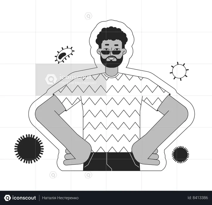 Black bearded man protected from infectious diseases  Illustration