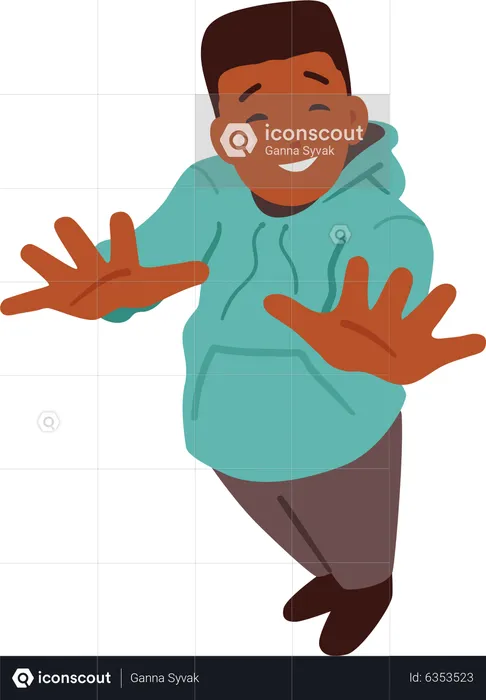 Black Boy Looking Up and Waving Hands  Illustration