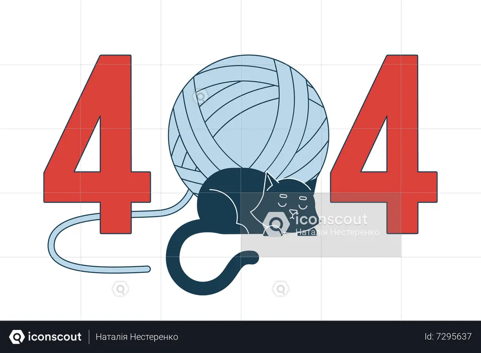 Black cat sleeping with yarn ball 404 flash message  Illustration
