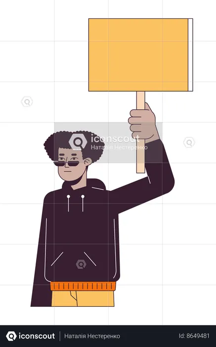 Black demonstrator with banner  Illustration