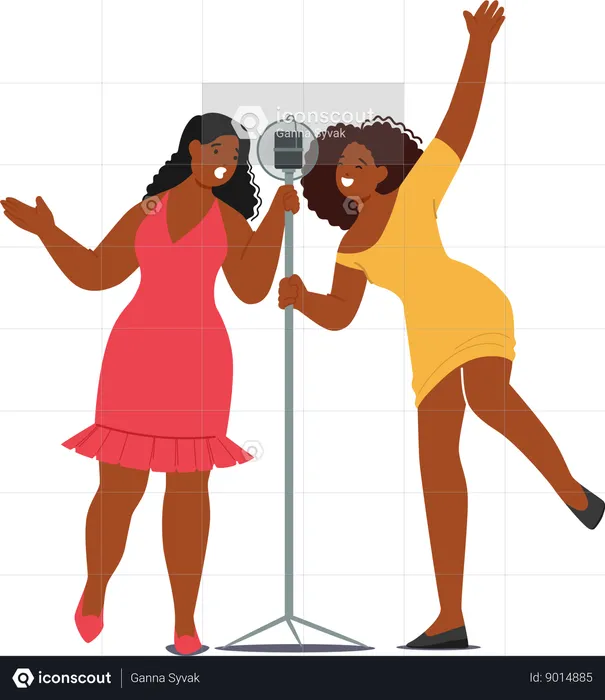 Black Female Friend In Karaoke Bar  Illustration