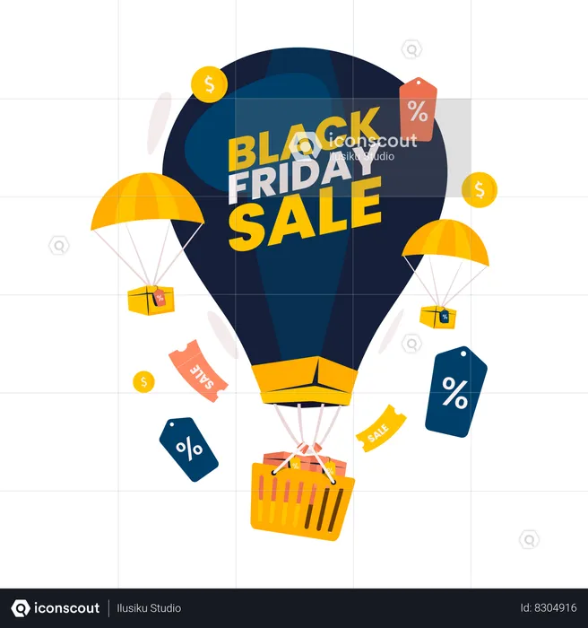 Black friday sale on air balloon  Illustration