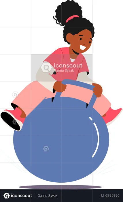 Black Girl Jumping On Fitness Ball  Illustration