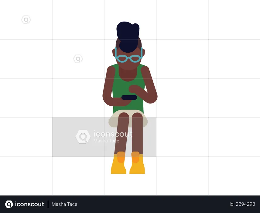 Black girl surfing internet in her phone  Illustration