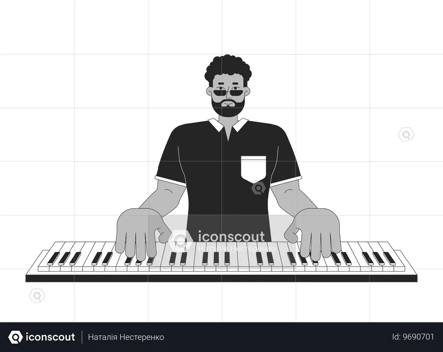 Black male playing piano  Illustration