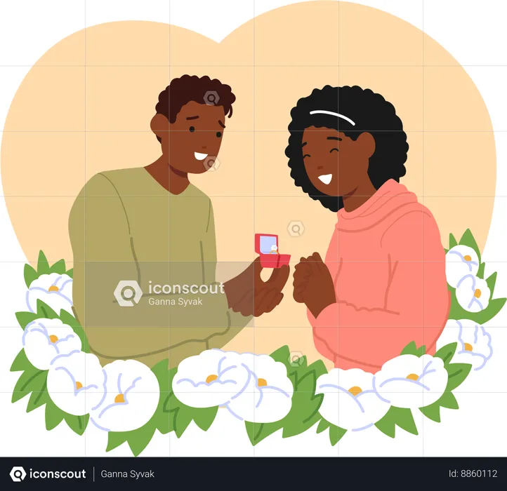 Black Man giving Ring To Happy Woman  Illustration