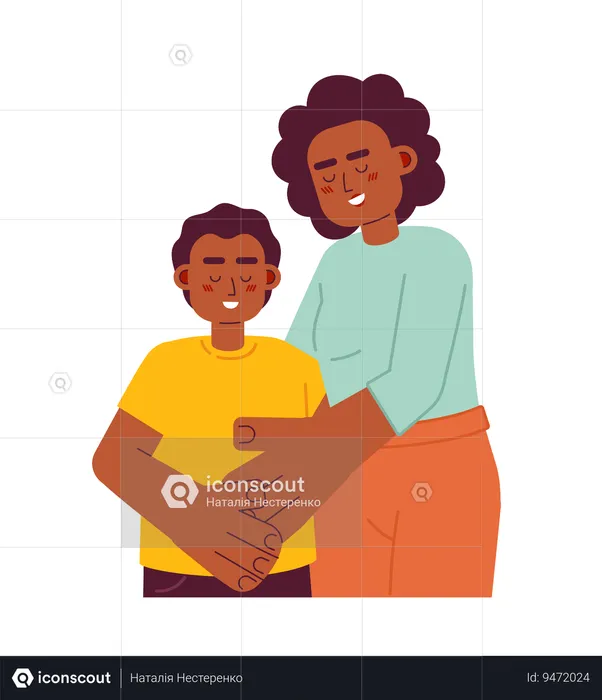 Black mother hugging preteen son  Illustration
