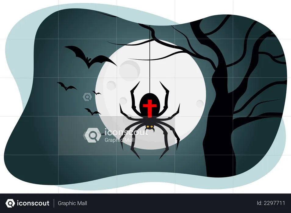 Black scary spider  Illustration