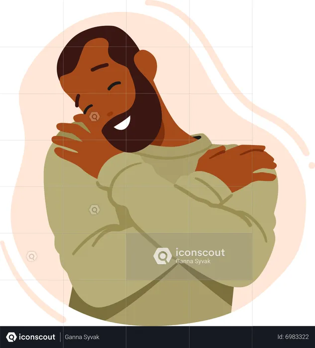 Black Selfish Man Hugging Himself  Illustration