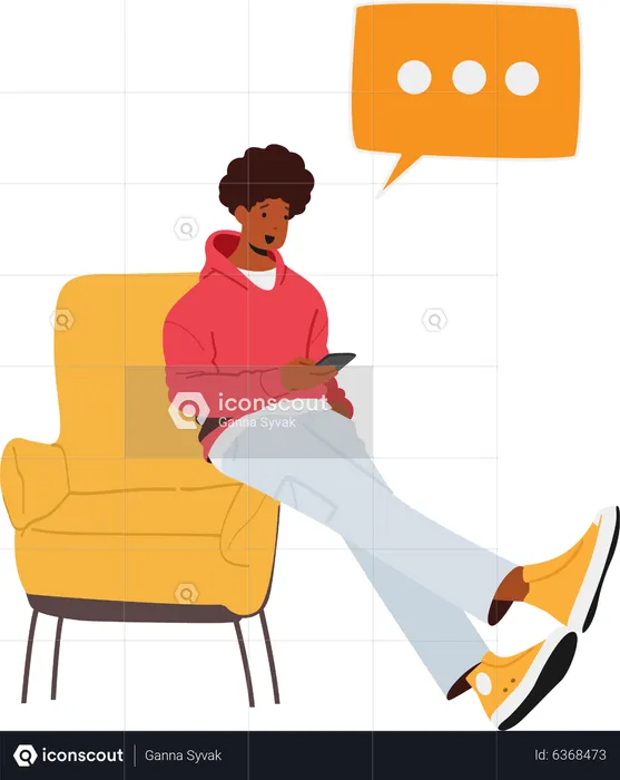 Black Teenager using Smartphone  Illustration