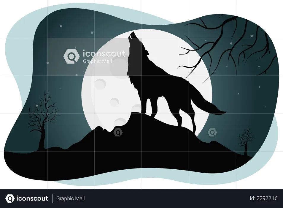 Black wolf howling  Illustration