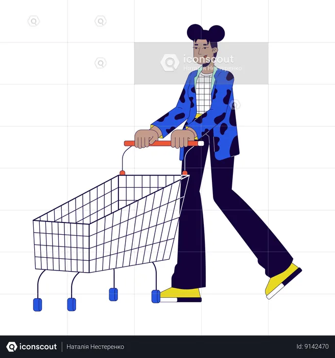 Black woman purchasing shopping cart  Illustration